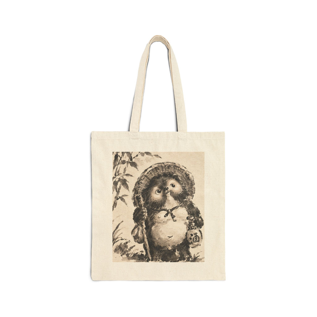 Japanese Lucky Tanuki Tote Bag – Bamboo Forest Art & “Business Prosperity” Design