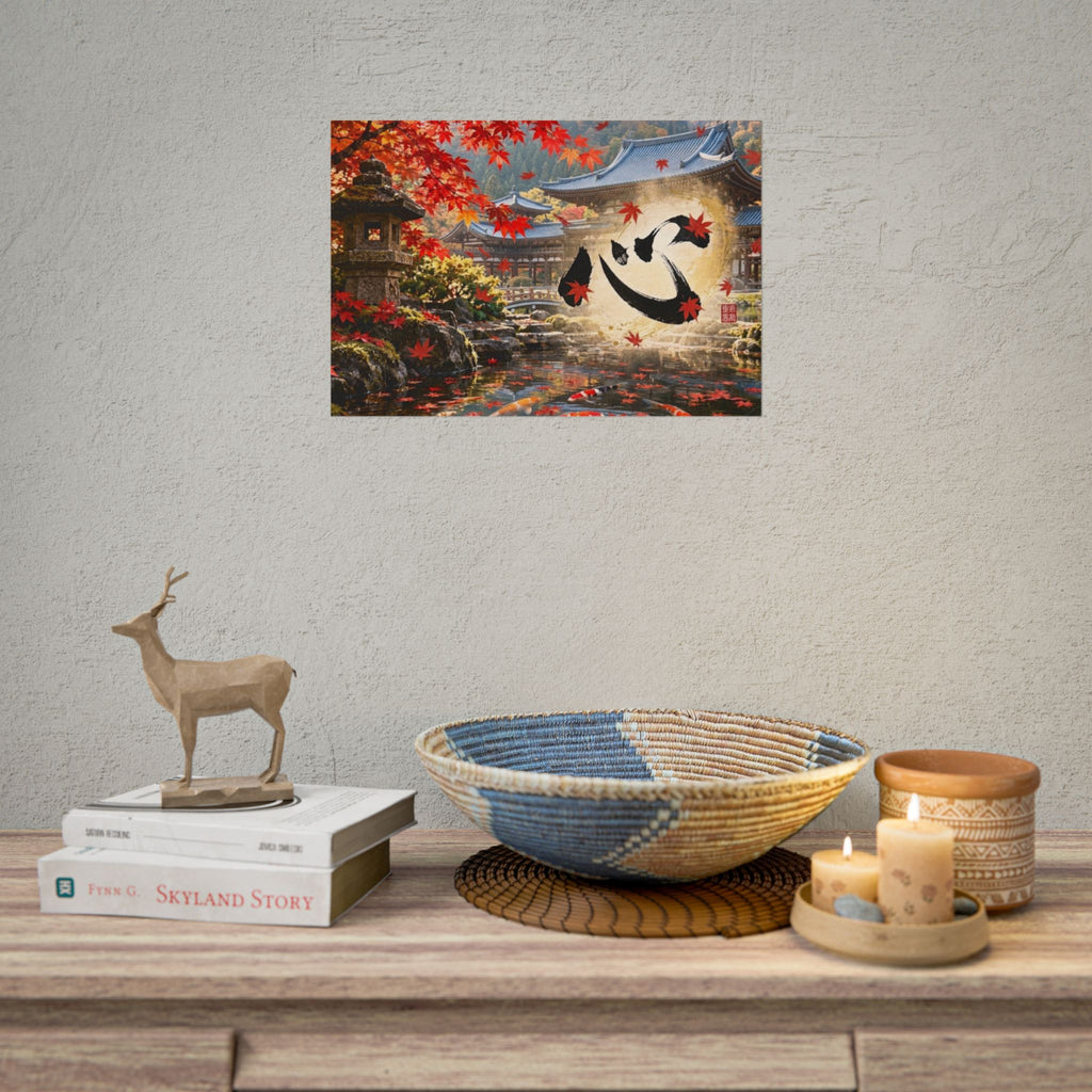 Deep Autumn Japanese Garden – Maple Leaves & Koi Wall Art