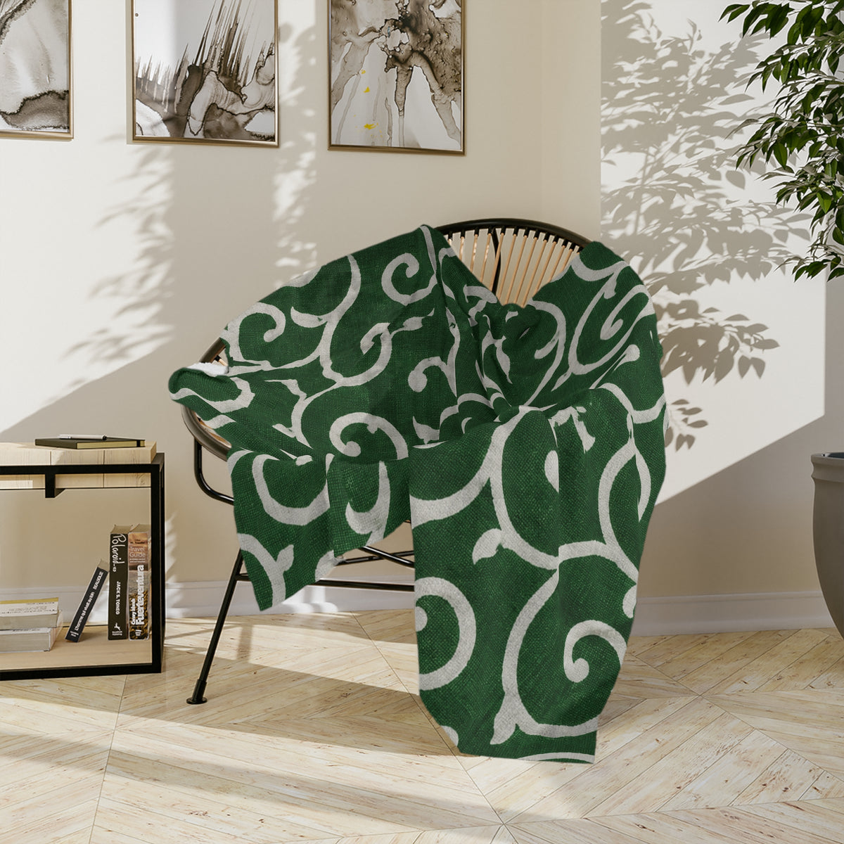 Japanese Karakusa Pattern Blanket – Traditional Green Japanese Design