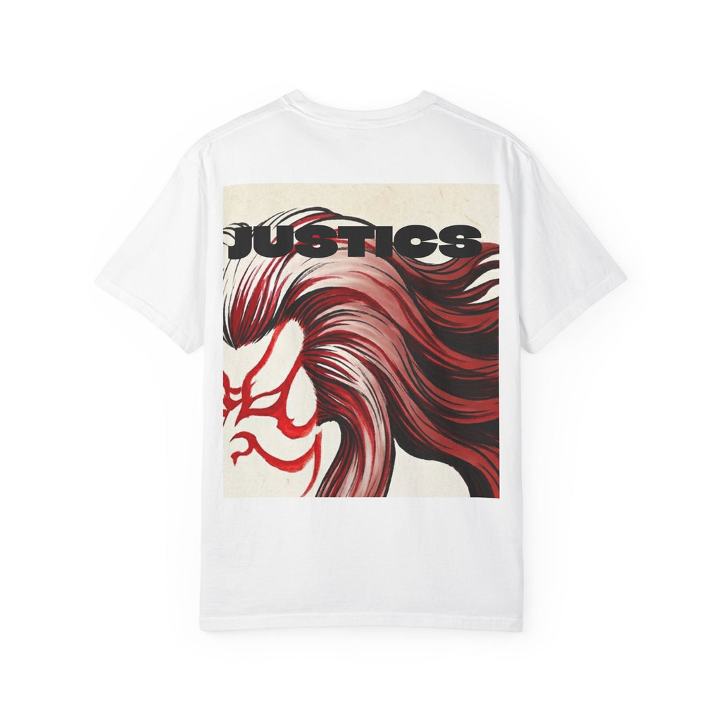 Graphic T-Shirt — Bold Red Kabuki Mask Back Print (JUSTICES)