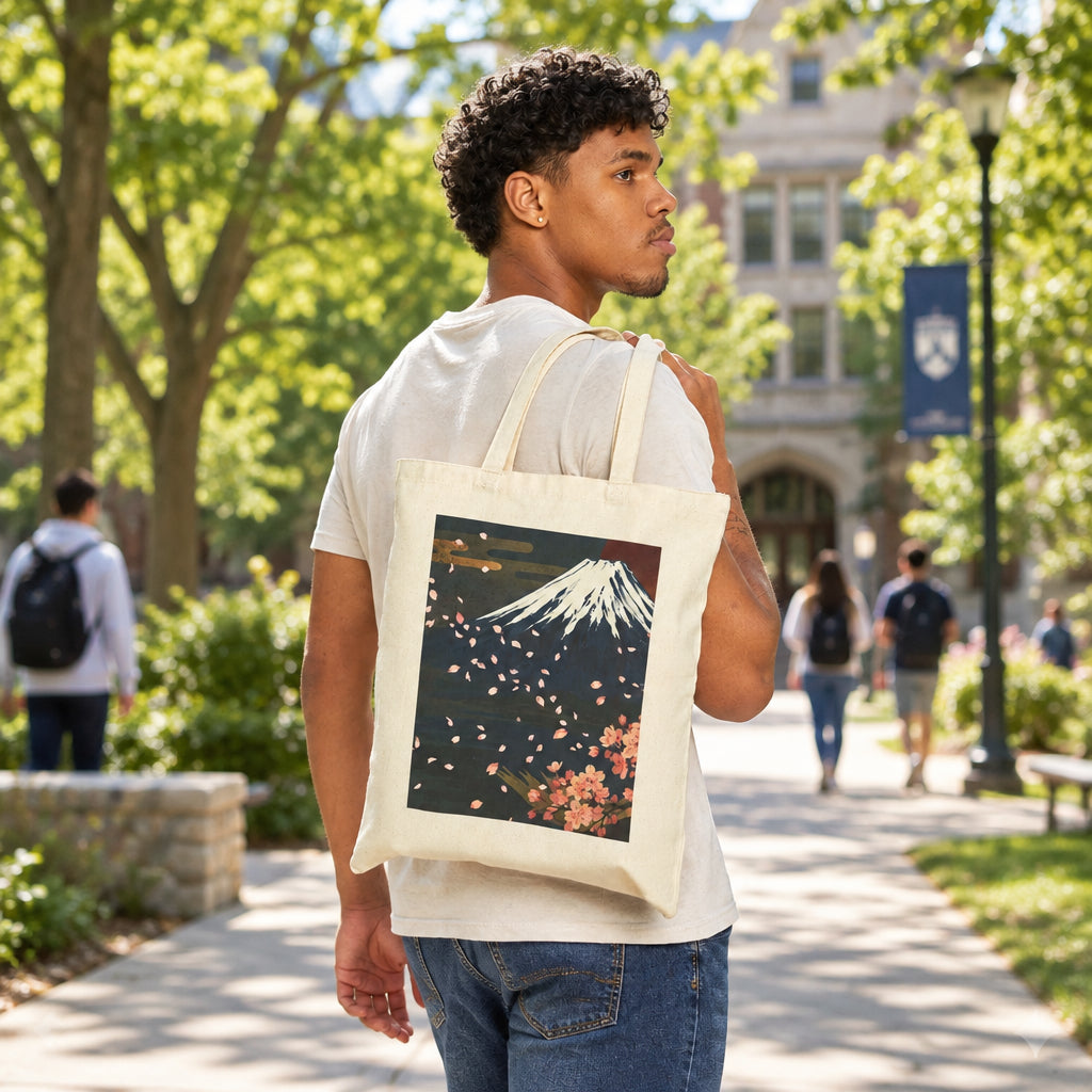 Mount Fuji & Cherry Blossoms “Ichigo Ichie” Japanese Art Tote Bag