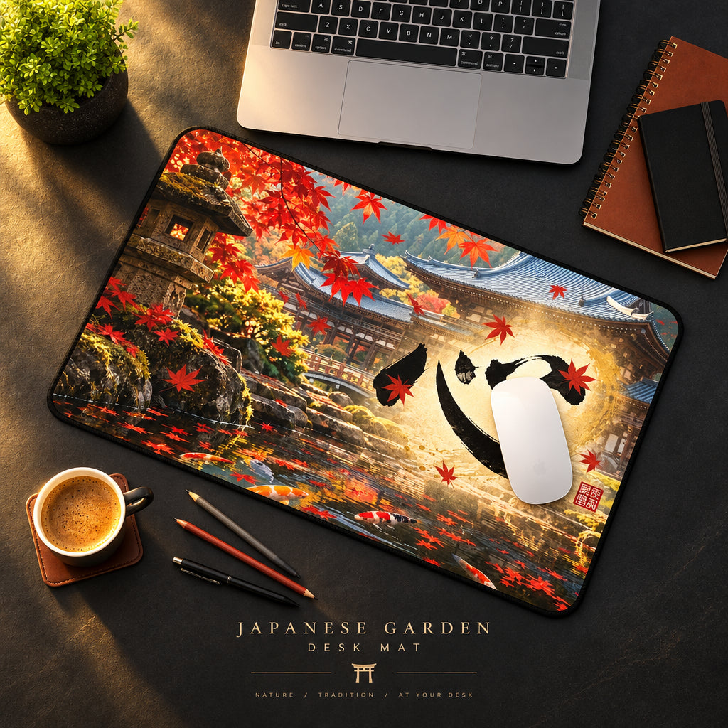 Deep Autumn Japanese Garden – Maple Leaves & Koi Desk Mat