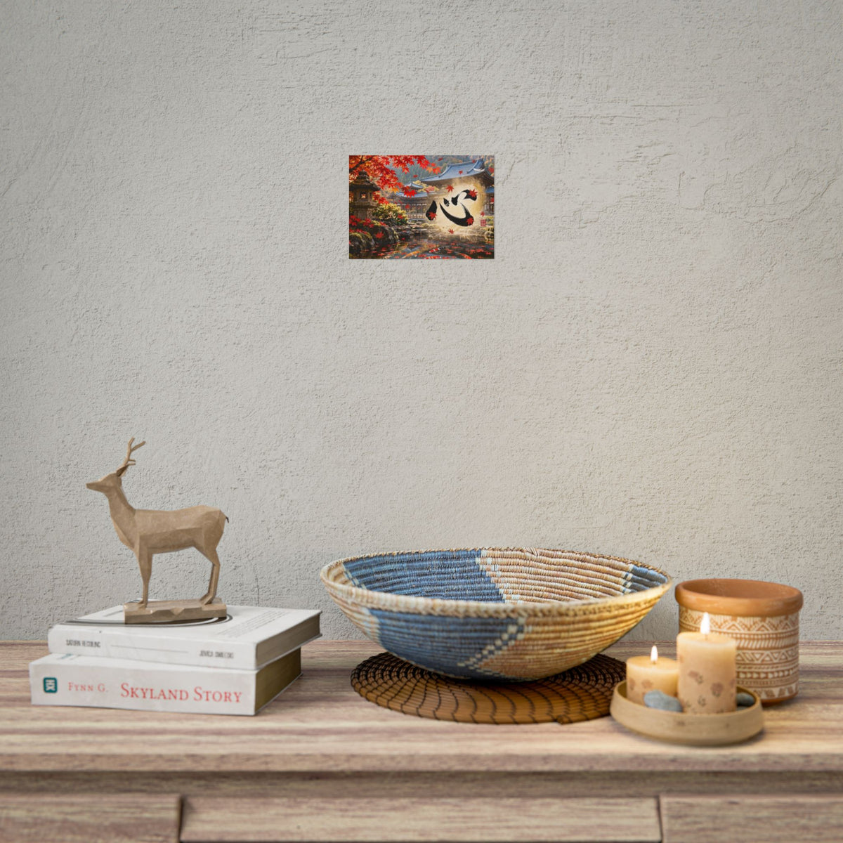 Deep Autumn Japanese Garden – Maple Leaves & Koi Wall Art