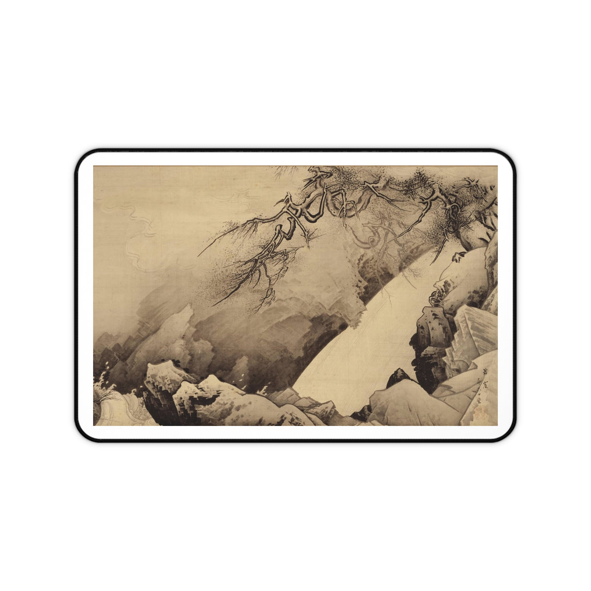 Japanese Ink Landscape Desk Mat – Traditional Sumi-e Art Mouse Pad, Zen Workspace Gift