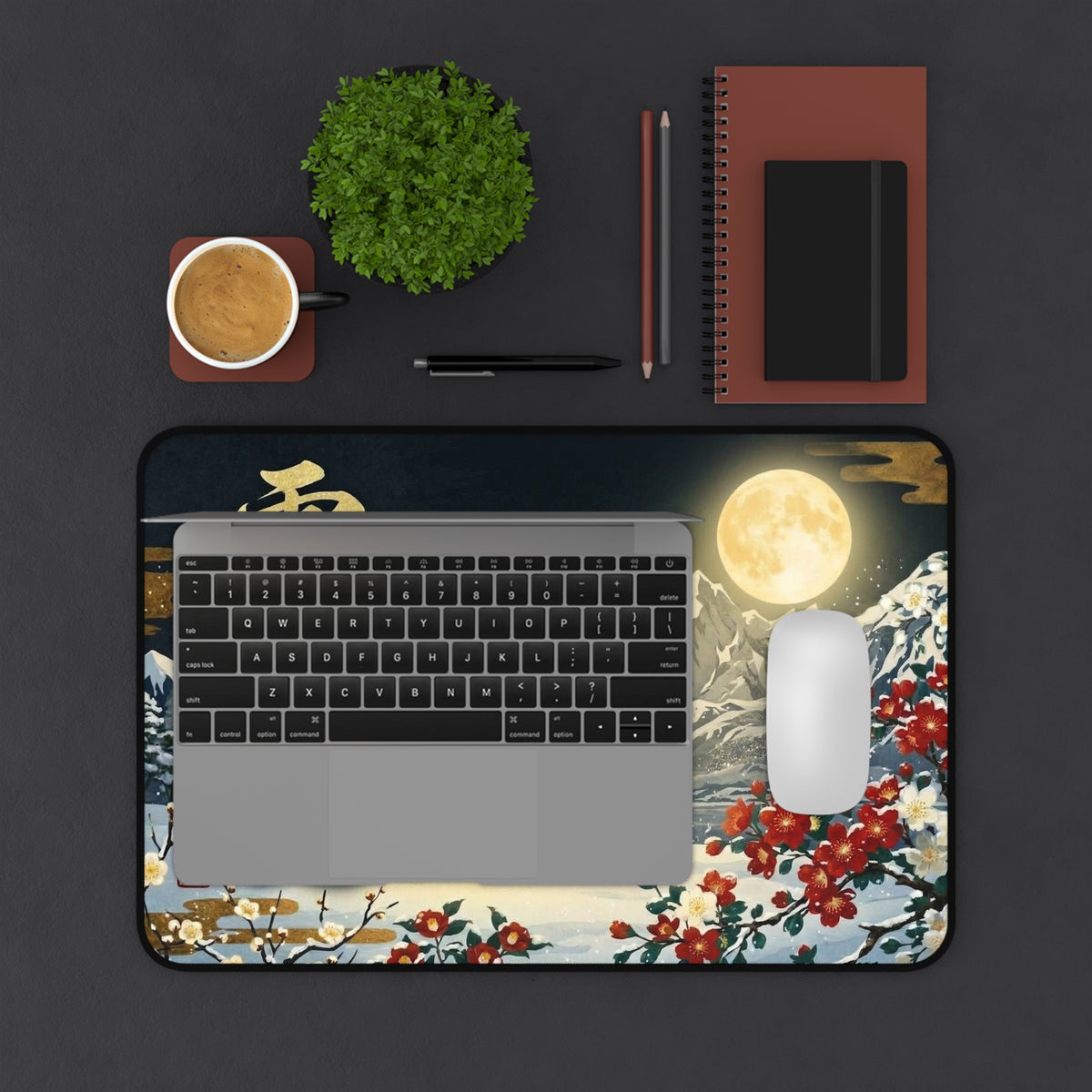 Setsu-Gekka – Moonlit Kamakura & Sasanqua | Japanese Winter Night Desk Mat