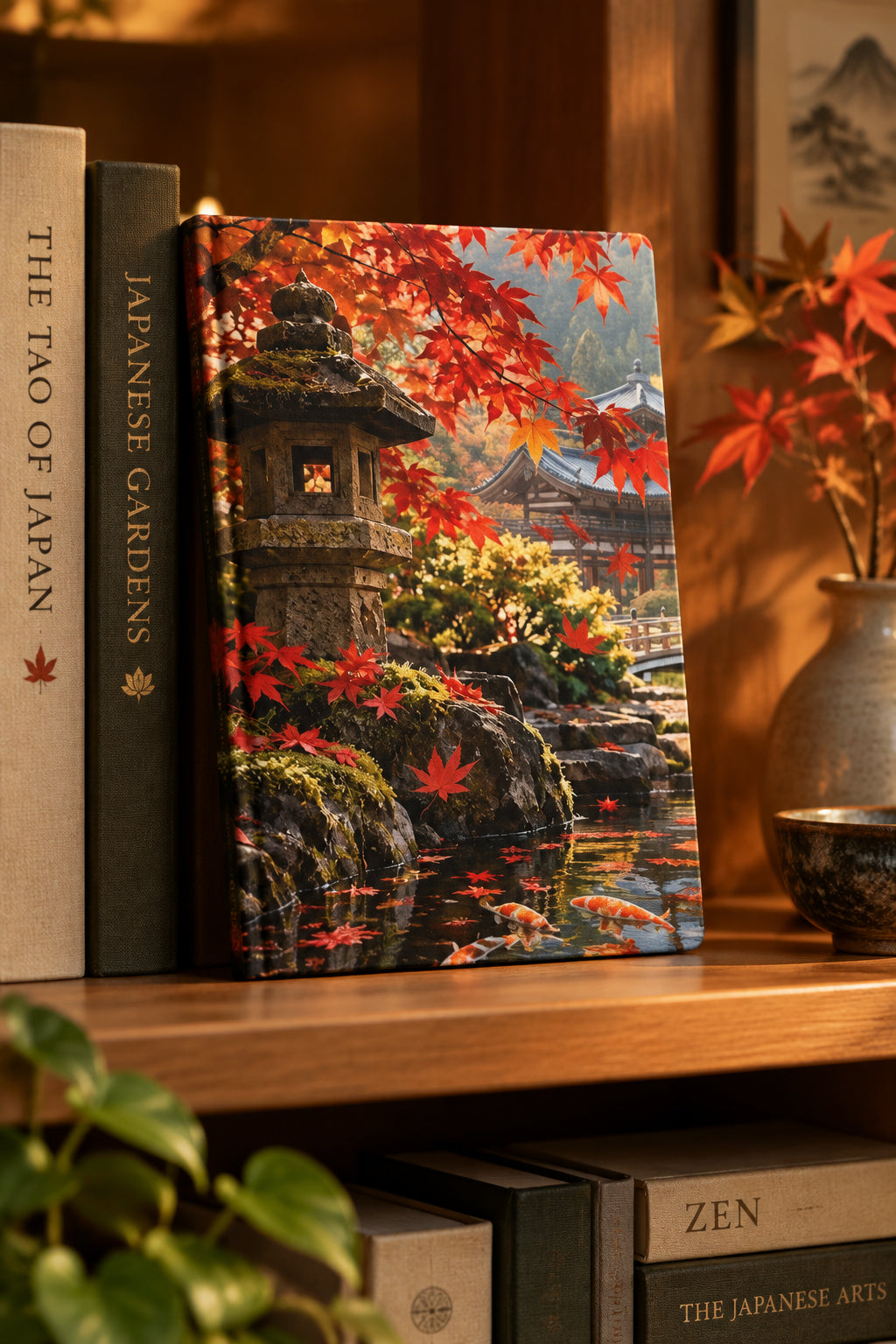 Deep Autumn Japanese Garden – Maple Leaves & Koi Memory Journal