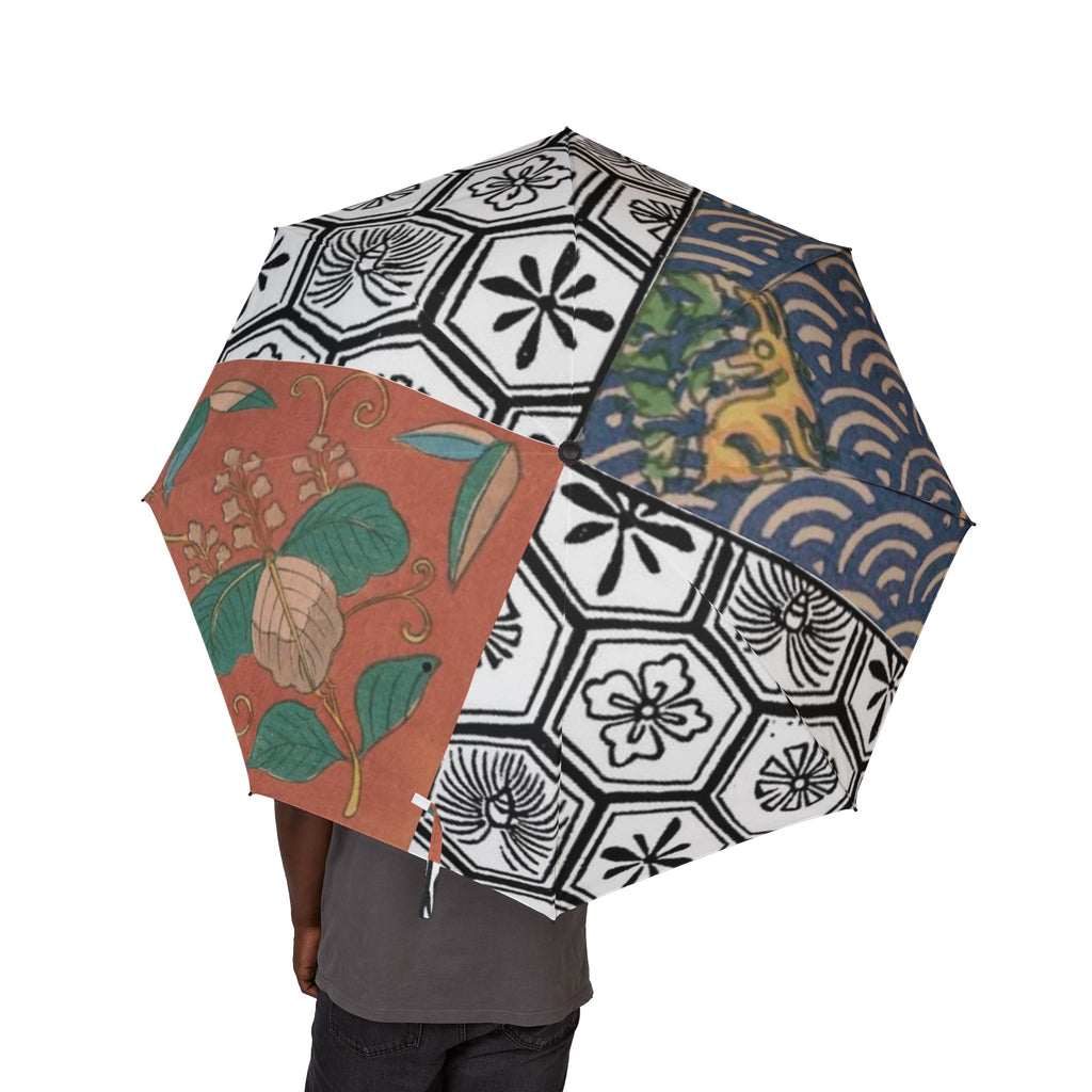 Japanese Folding Umbrella – Kikko Floral Crest Good Fortune