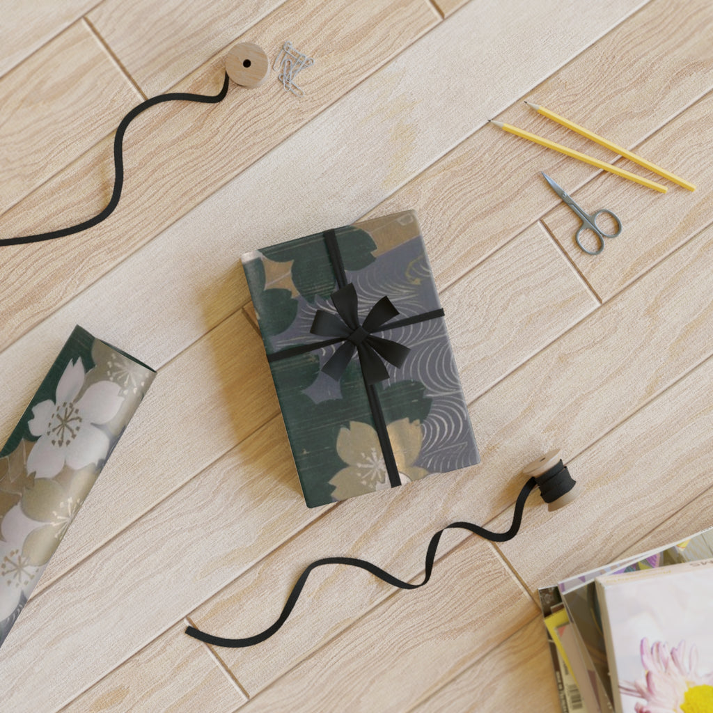 Japanese Sakura & Flowing Water Wrapping Paper – Traditional Washi-Inspired Gift Wrap