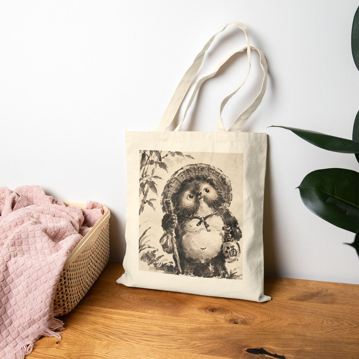 Japanese Lucky Tanuki Tote Bag – Bamboo Forest Art & “Business Prosperity” Design