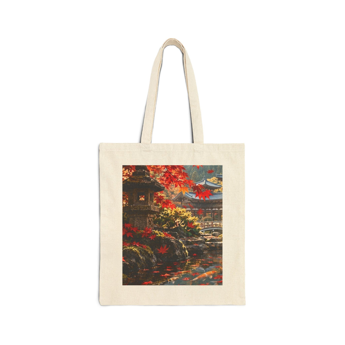 Deep Autumn Japanese Garden – Maple Leaves & Koi Tote Bag