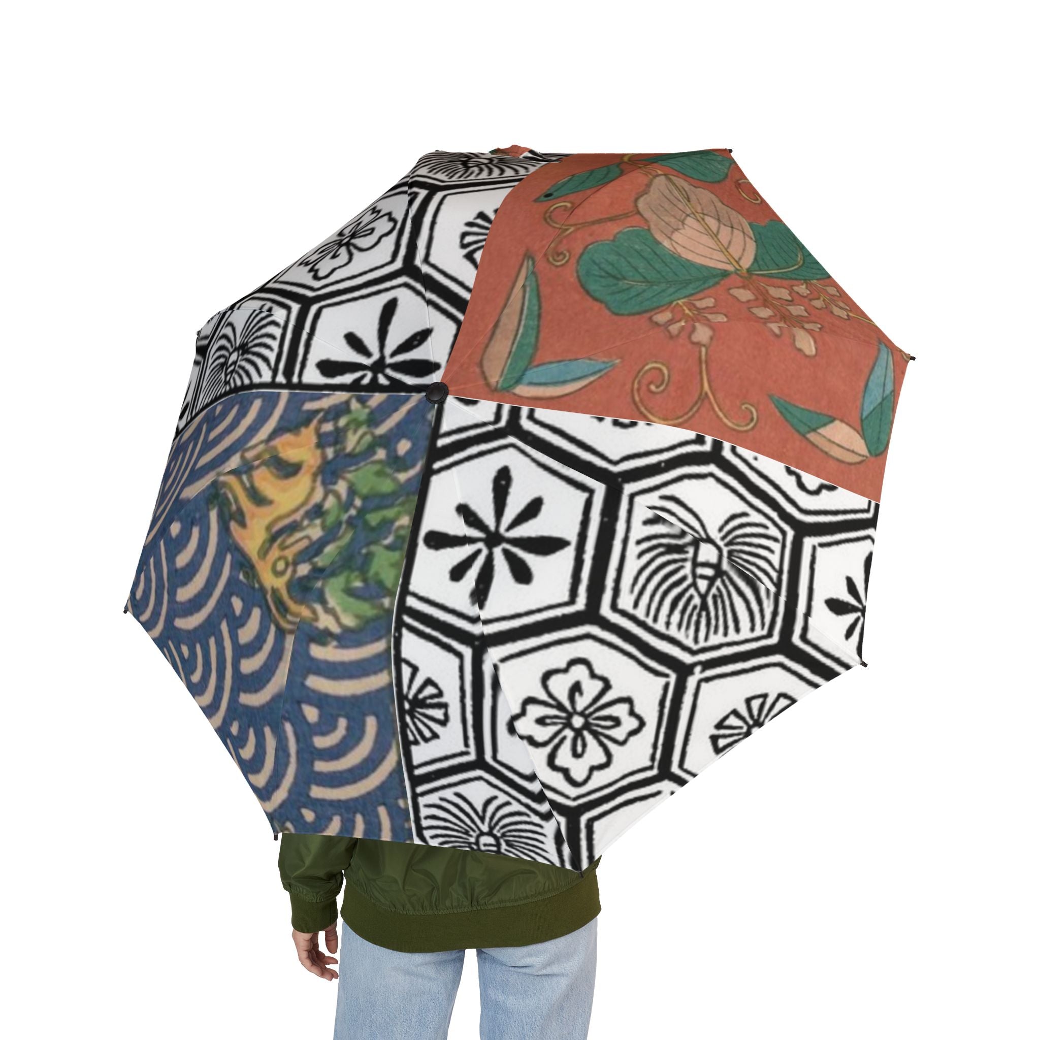 Japanese Folding Umbrella – Kikko Floral Crest Good Fortune