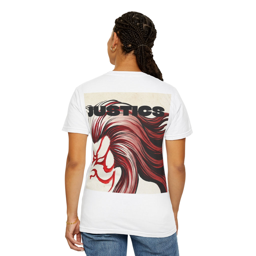 Graphic T-Shirt — Bold Red Kabuki Mask Back Print (JUSTICES)