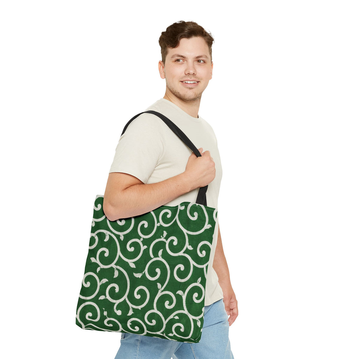 Japanese Karakusa Pattern Tote Bag – Traditional Green Japanese Design