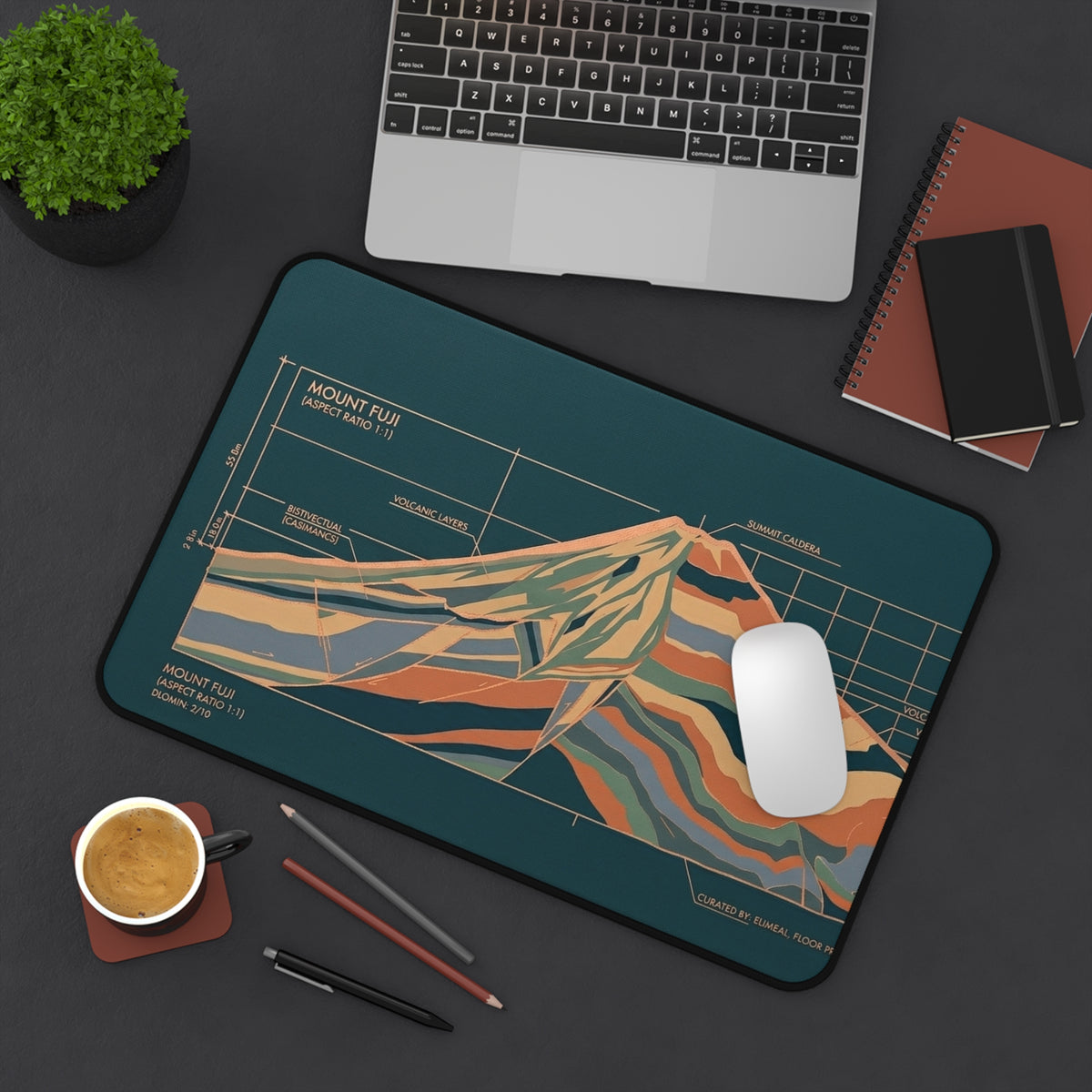 Mount Fuji Blueprint Desk Mat – Modern Japanese Art Desk Pad, Unique Japan Gift