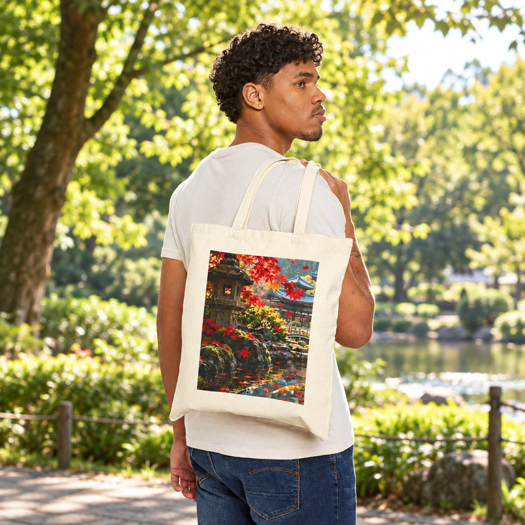 Deep Autumn Japanese Garden – Maple Leaves & Koi Tote Bag