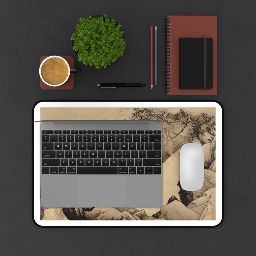 Japanese Ink Landscape Desk Mat – Traditional Sumi-e Art Mouse Pad, Zen Workspace Gift