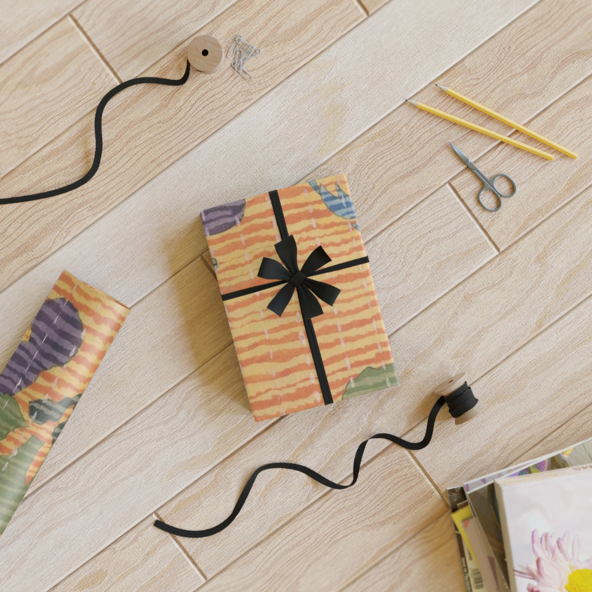 Floral Pattern Gift Wrap Roll — Colorful Retro Blossom Wrapping Paper
