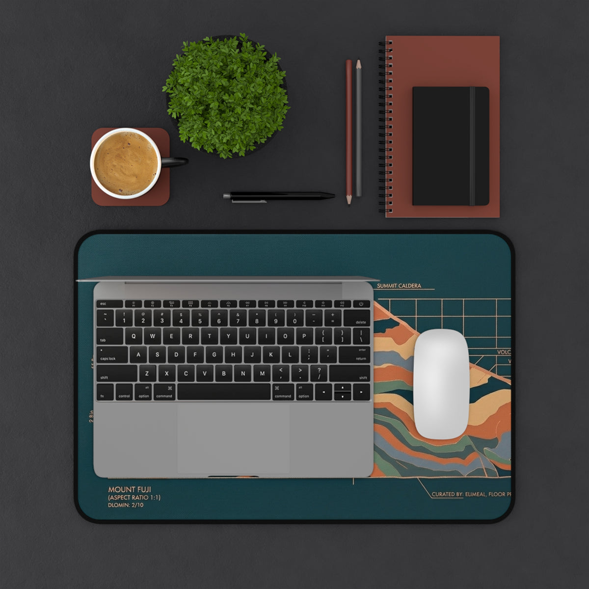 Mount Fuji Blueprint Desk Mat – Modern Japanese Art Desk Pad, Unique Japan Gift