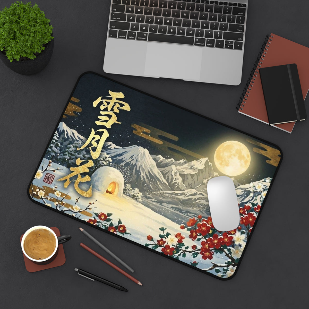 Setsu-Gekka – Moonlit Kamakura & Sasanqua | Japanese Winter Night Desk Mat