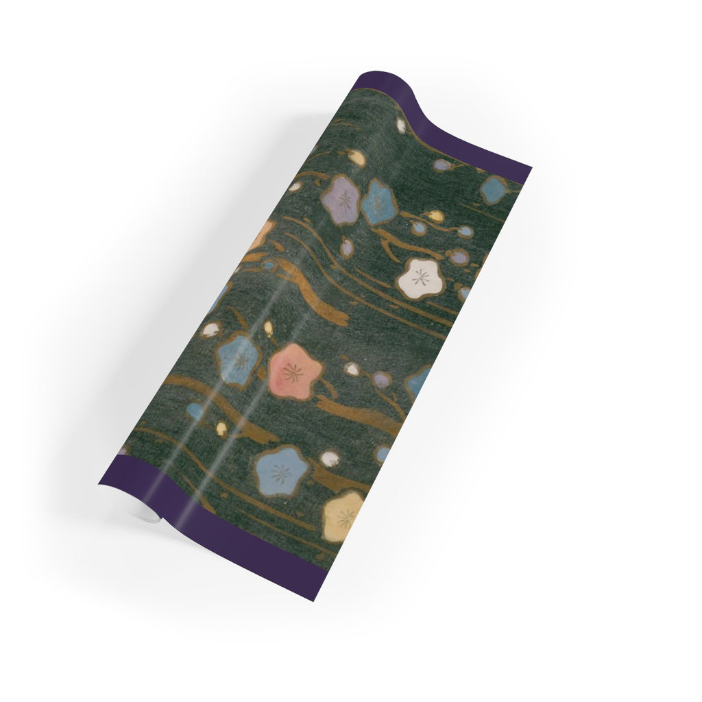 Floral Night Sky Gift Wrap Roll — Dark Green Botanical Wrapping Paper