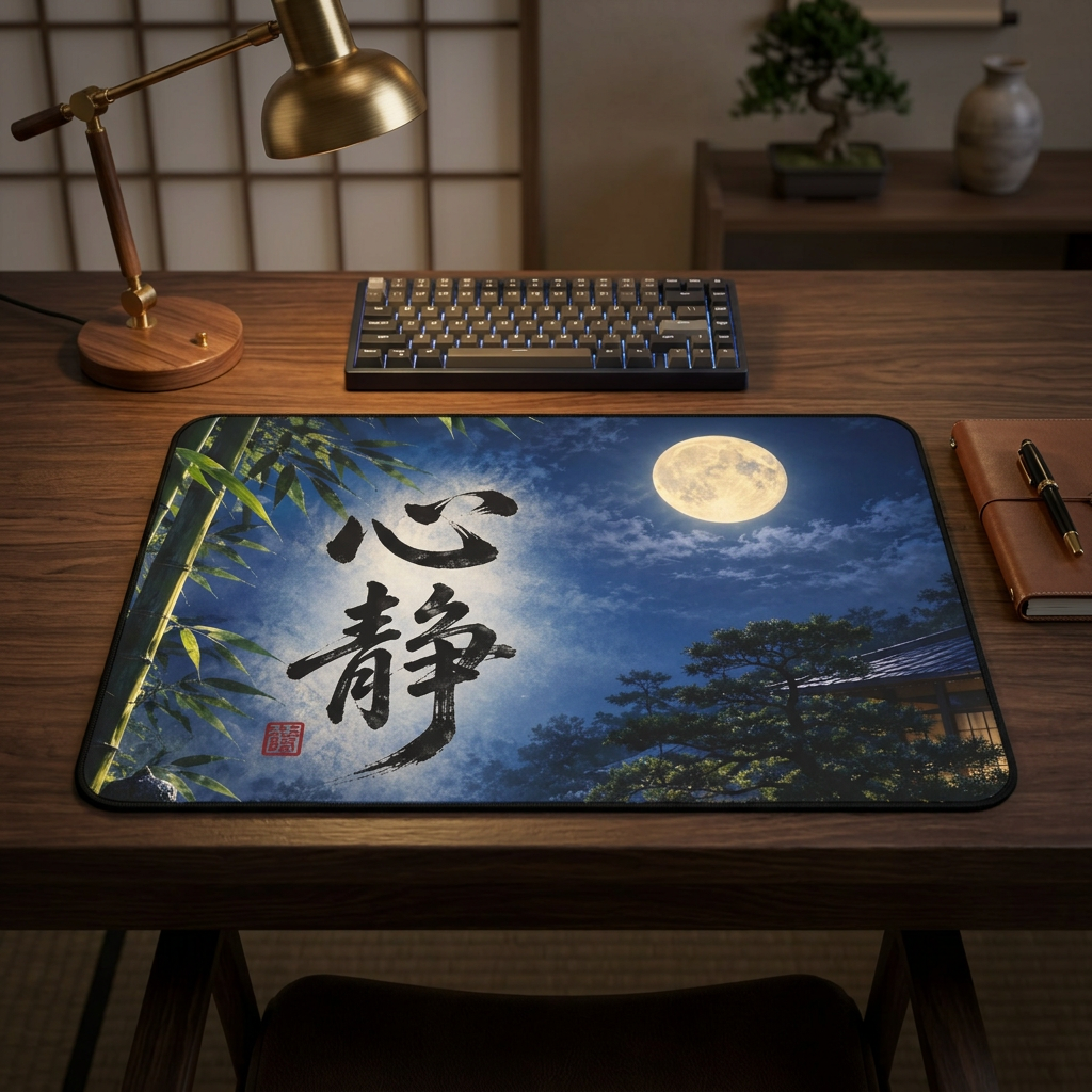 夜のデスクのモックアップ