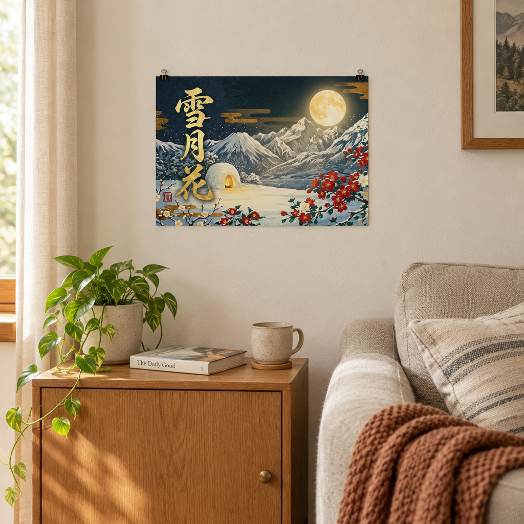 リビングに飾った雪月花ウォールアート