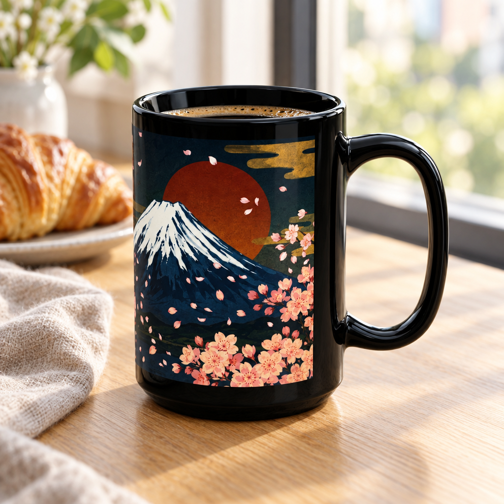 朝のカフェ風マグのモックアップ
