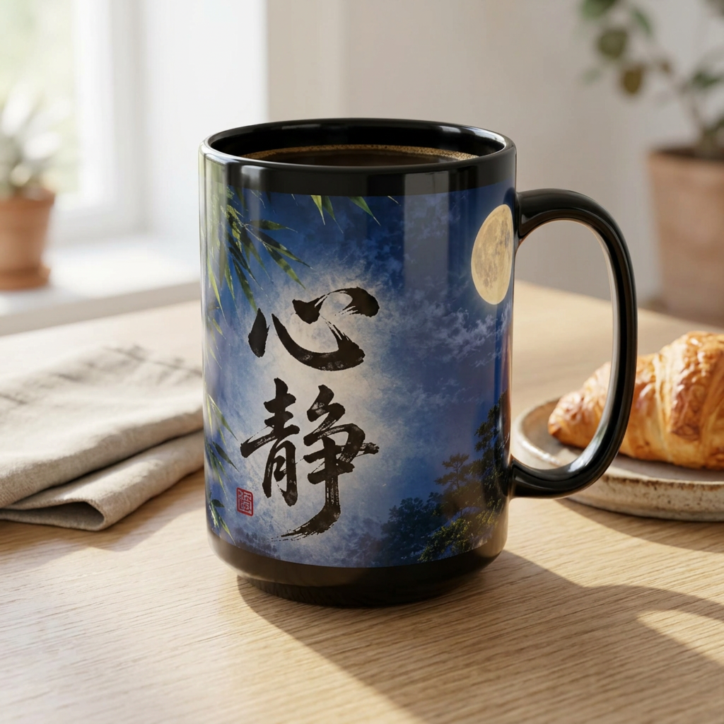 朝のカフェ風マグカップモックアップ